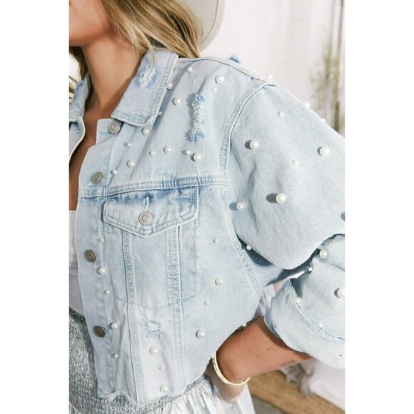 Peach Love California Jackets & Blazers - One in a Million Denim and Pearls Jacket